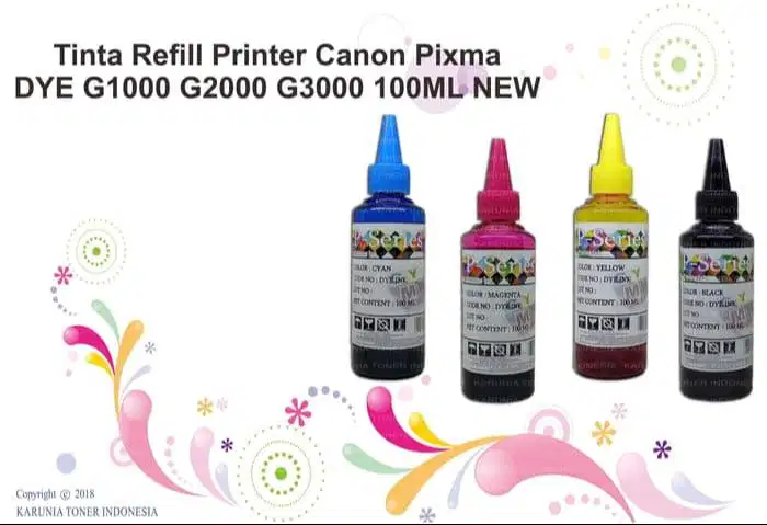 Tinta Refill Printer Canon Pixma DYE G1000 G2000 G3000 100ML NEW - Hit