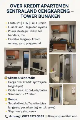 APARTEMEN SENTRALAND CENGKARENG DI JUAL/OVER CREDIT TOWER BUNAKEN
