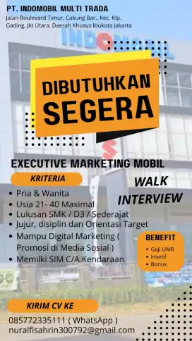 LOWONGAN KERJA MARKETING MOBIL