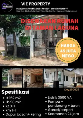 Di Sewakan Rumah Cantik Siap Huni Unfurnish. Taman Laguna Cibubur.