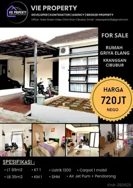 Jual Cepat Rumah Cantik Siap. Griya Elang Kranggan Cibubur.