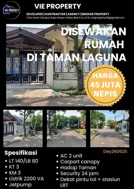 Di Sewakan Rumah Cantik Siap Huni Unfurnish. Taman Laguna Cibubur.
