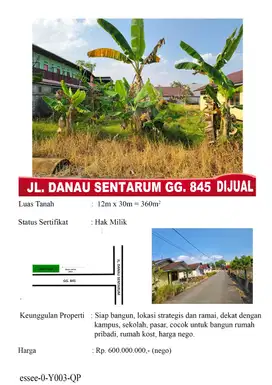 D jual tanah d dansen gg 845,lokasi strategis& ramai