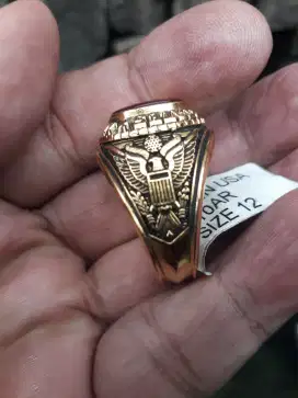 Antik cincin logam warna gold ukir US Army made n USA baru belum pakai