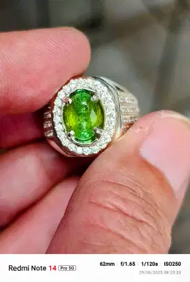 Batu green tourmaline 2.22 crat ring perak memo CGL top kristal