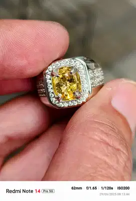 Batu tourmaline canary 1.27 carat ring perak memo MRI kristal bersih