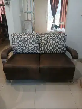 Sofa 2 seater coklat kaki besi