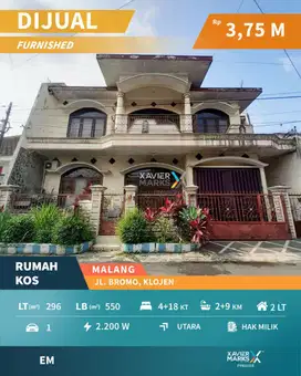 Dijual Rumah Induk + Kost 18 KT di Area Jln Bromo, Klojen Malang