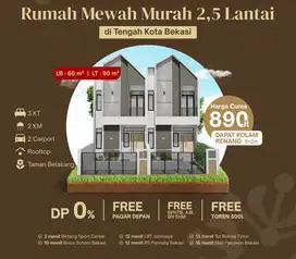 Townhouse Bekasi 900 jutaan kolam renang pagar dekat stasiun tol mall