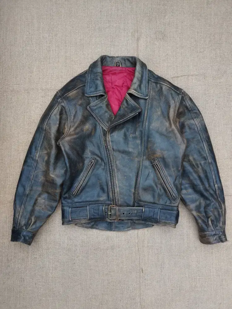 Road By Polo Jaket Kulit Vintage Biker Ramones Leather Jacket