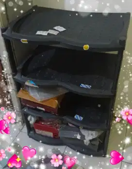 Rak Sepatu hitam 4 susun plastik kokoh