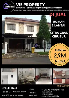 Rumah Citra Grand Cibubur bagus tanah luas
