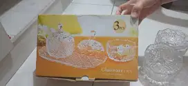 Home Line Glassware 3pcs | candy pot 2, plate 1