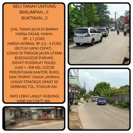 Tanah jual murah dipinggir jalan raya 412m2 di Bojonggede-Bogor 012