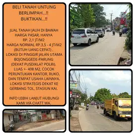 Tanah murah di jalan raya pas utk usaha 414m2 di Bojonggede -Bogor