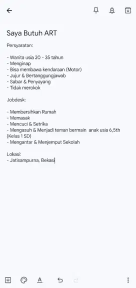Butuh ART Segera