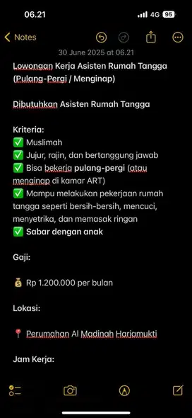 Lowongan Kerja Asisten Rumah Tangga (Pulang-Pergi / Menginap)