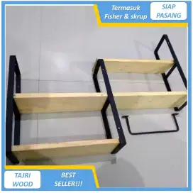 Rak Bumbu Dapur Dinding Besi dan Kayu Panjang