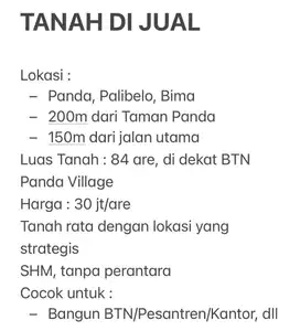 Tanah di Jual, daerah Palibelo, Bima