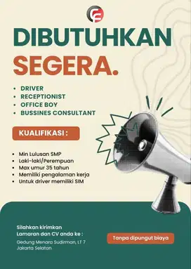 Di buka Lowongan pekerjaan bagian marketing untuk 5 orang tercepat!!!