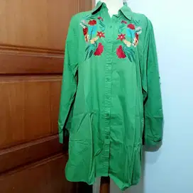 Baju tunik Cewek Hijau Bunga Merah