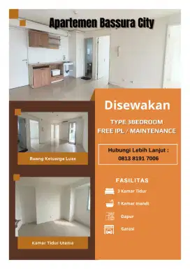 Disewakan Apartemen Murah Bassura City 3BR Unfurnished