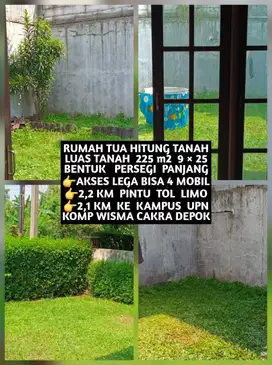 RUMAH TUA HITUNG TANAH DI KOMPLEK WISMA CAKRA LIMO KOTA DEPOK