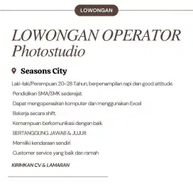 Lowongan Kerja Staff Operator Photo Studio