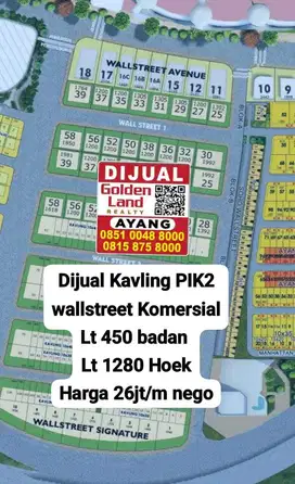 Kavling Komersial Pik2 Boulevard luas 450m & 1280m  wallstreet strate