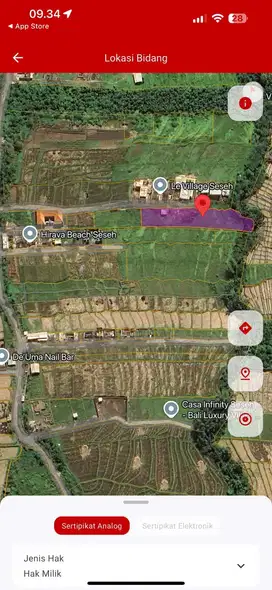 Dijual! Lahan Strategis 13 Are di Kawasan Pantai Seseh