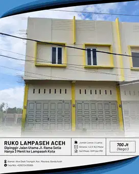 Dijual Ruko/Toko Baru Kawasan Lampaseh Ulee Lhee Jalan Rama Setia