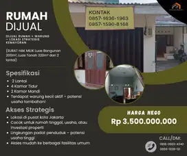 DIJUAL RUMAH + WARUNG – LOKASI STRATEGIS KEMAYORAN, JAKARTA PUSAT