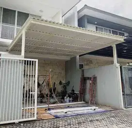 Kanopi atap alderon double layer rangka besi holo galvanis