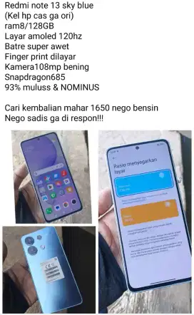 Jual cepat!!! Redmi note 13 sky blue
