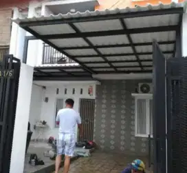 Kanopi atap alderon double layer rangka besi holo galvanis