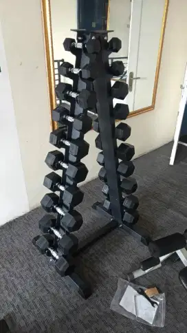 DUMBELL SET HEXAGONAL 1-10 KG PLUS RACK ALAT FITNESS