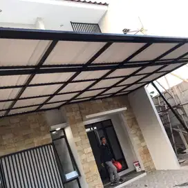 Kanopi atap alderon single layer rangka besi holo galvanis