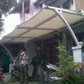 Kanopi atap kain membrane rangka besi pipa