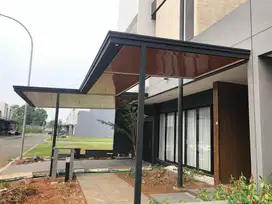 Kanopi atap alderon dan plafon pvc rangka besi holo galvanis