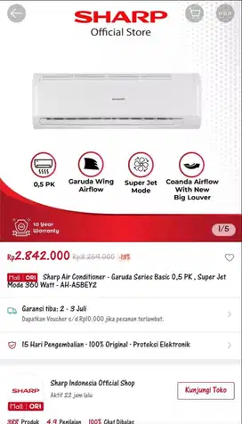 JUAL RUGI AC SHARP 1/2 PK