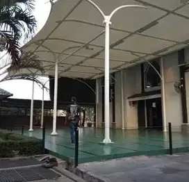 Kanopi atap kain membrane rangka besi pipa