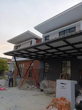 Kanopi atap alderon double layer rangka besi holo galvanis