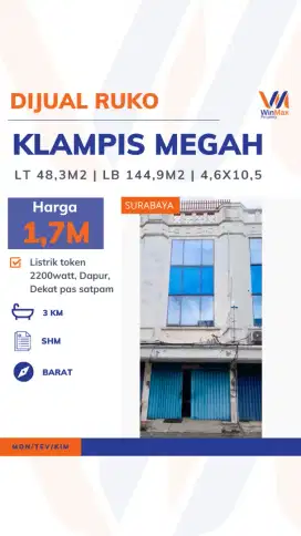 Dijual Ruko Klampis Megah Surabaya — Strategis Dekat Satpam, 3 Lantai!