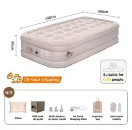 Kasur Angin 190x100x40 cm – Bisa 1–2 Orang + Pompa, Tas, dan 1 Bantal