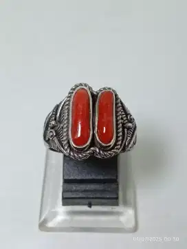 Cincin ring perak Navajo style batu Marjan ori mediteranian
