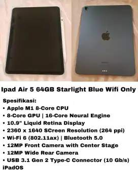 Ipad Air 5 64GB Starlight blue Wifi Only