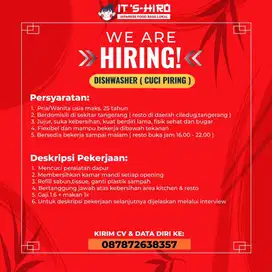 LOWONGAN KERJA DISHWASHER/STEWARD