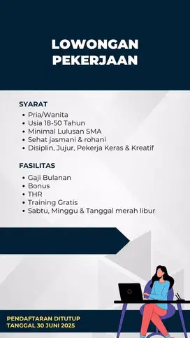 Dibutulan 5 orang untuk kantor cabang Baru