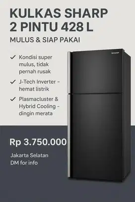 DIJUAL KULKAS / LEMARI ES SHARP 2 PINTU SJ-IG571PG-BK