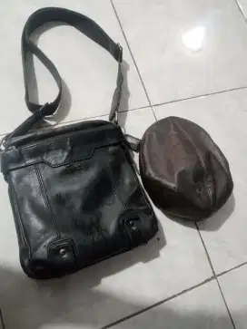 Tas kulit sapi bekas bonus topi